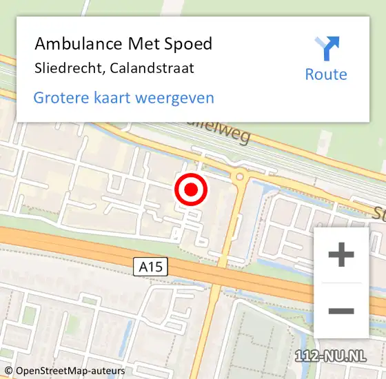 Locatie op kaart van de 112 melding: Ambulance Met Spoed Naar Sliedrecht, Calandstraat op 25 augustus 2020 10:08