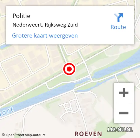 Locatie op kaart van de 112 melding: Politie Nederweert, Rijksweg Zuid op 25 augustus 2020 11:08