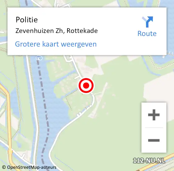 Locatie op kaart van de 112 melding: Politie Zevenhuizen Zh, Rottekade op 25 augustus 2020 11:32