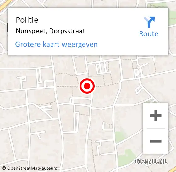 Locatie op kaart van de 112 melding: Politie Nunspeet, Dorpsstraat op 25 augustus 2020 11:48