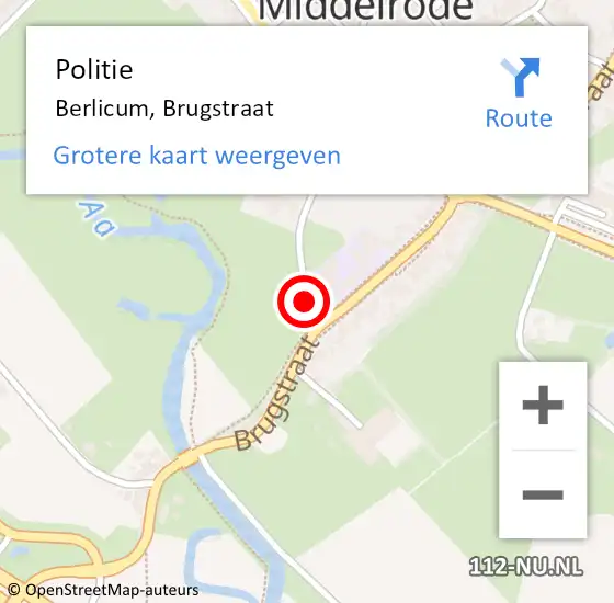 Locatie op kaart van de 112 melding: Politie Berlicum, Brugstraat op 25 augustus 2020 11:55