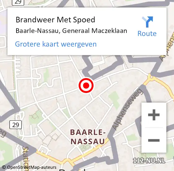 Locatie op kaart van de 112 melding: Brandweer Met Spoed Naar Baarle-Nassau, Generaal Maczeklaan op 25 augustus 2020 13:50