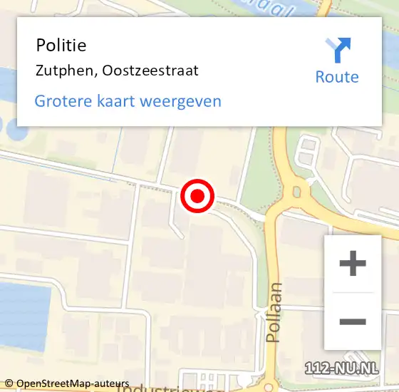 Locatie op kaart van de 112 melding: Politie Zutphen, Oostzeestraat op 25 augustus 2020 14:17