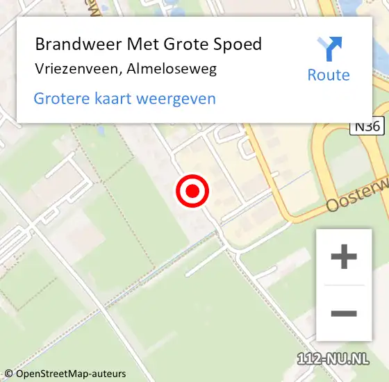 Locatie op kaart van de 112 melding: Brandweer Met Grote Spoed Naar Vriezenveen, Almeloseweg op 25 augustus 2020 15:22