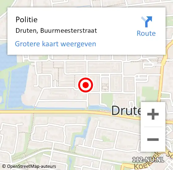 Locatie op kaart van de 112 melding: Politie Druten, Buurmeesterstraat op 25 augustus 2020 16:00