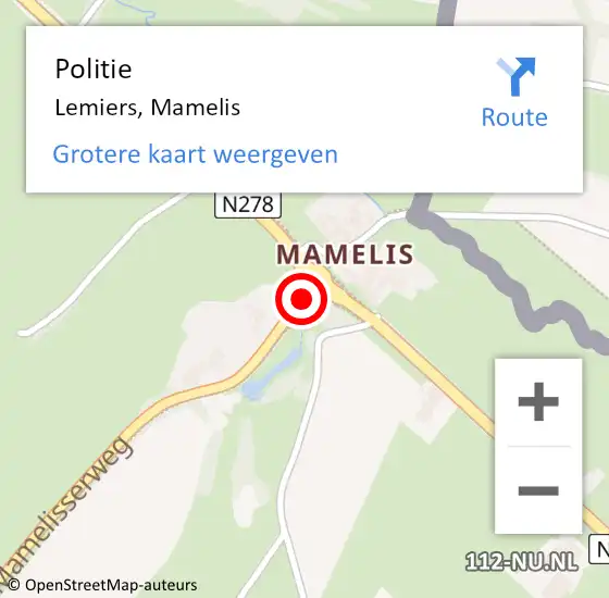Locatie op kaart van de 112 melding: Politie Lemiers, Mamelis op 25 augustus 2020 16:01