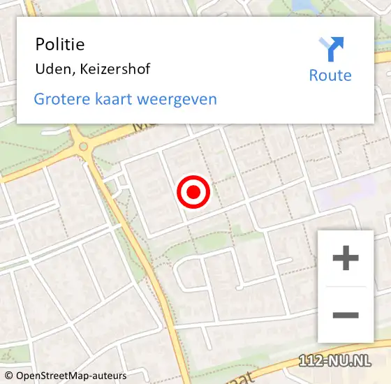 Locatie op kaart van de 112 melding: Politie Uden, Keizershof op 25 augustus 2020 17:50