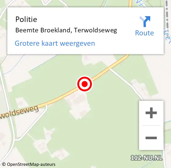 Locatie op kaart van de 112 melding: Politie Beemte Broekland, Terwoldseweg op 25 augustus 2020 18:11