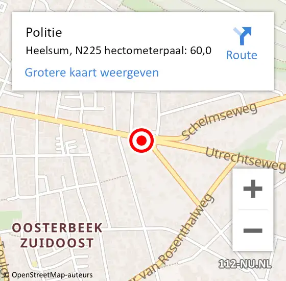 Locatie op kaart van de 112 melding: Politie Heelsum, N225 hectometerpaal: 60,0 op 25 augustus 2020 18:14