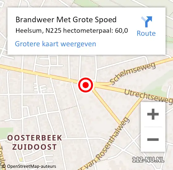 Locatie op kaart van de 112 melding: Brandweer Met Grote Spoed Naar Heelsum, N225 hectometerpaal: 60,0 op 25 augustus 2020 18:15