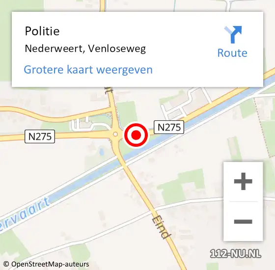 Locatie op kaart van de 112 melding: Politie Nederweert, Venloseweg op 25 augustus 2020 18:41