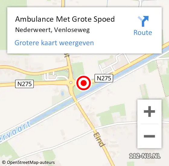 Locatie op kaart van de 112 melding: Ambulance Met Grote Spoed Naar Nederweert, Venloseweg op 25 augustus 2020 18:42