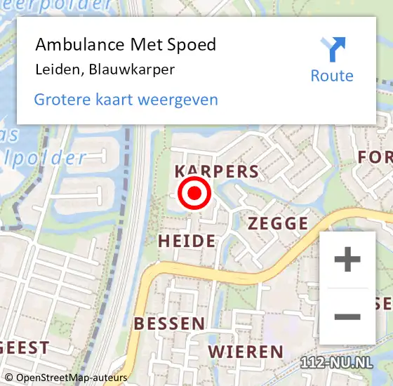 Locatie op kaart van de 112 melding: Ambulance Met Spoed Naar Leiden, Blauwkarper op 25 augustus 2020 20:25