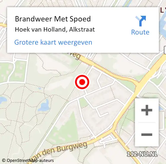 Locatie op kaart van de 112 melding: Brandweer Met Spoed Naar Hoek van Holland, Alkstraat op 25 augustus 2020 20:45