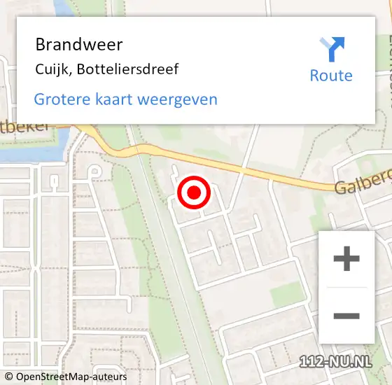 Locatie op kaart van de 112 melding: Brandweer Cuijk, Botteliersdreef op 25 augustus 2020 21:45