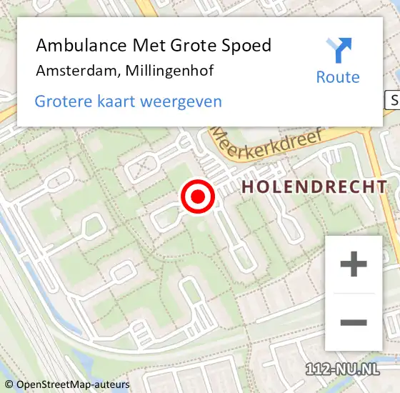 Locatie op kaart van de 112 melding: Ambulance Met Grote Spoed Naar Amsterdam, Millingenhof op 25 augustus 2020 22:04