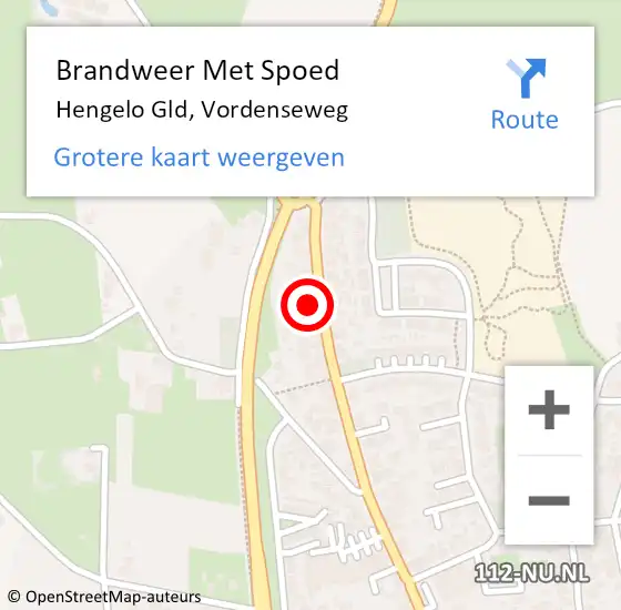 Locatie op kaart van de 112 melding: Brandweer Met Spoed Naar Hengelo Gld, Vordenseweg op 25 augustus 2020 23:57