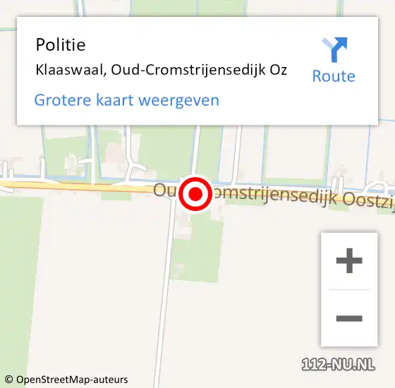 Locatie op kaart van de 112 melding: Politie Klaaswaal, Oud-Cromstrijensedijk Oz op 26 augustus 2020 00:48