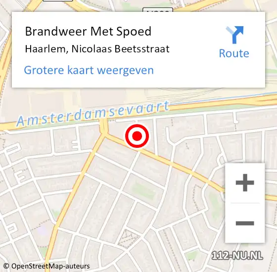 Locatie op kaart van de 112 melding: Brandweer Met Spoed Naar Haarlem, Nicolaas Beetsstraat op 26 augustus 2020 02:16