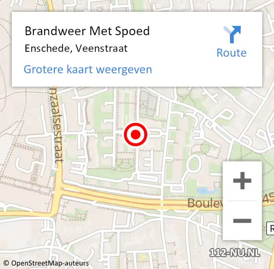 Locatie op kaart van de 112 melding: Brandweer Met Spoed Naar Enschede, Veenstraat op 26 augustus 2020 04:59