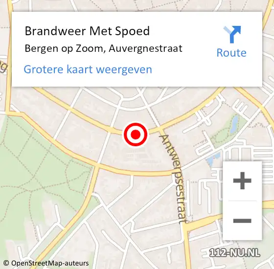 Locatie op kaart van de 112 melding: Brandweer Met Spoed Naar Bergen op Zoom, Auvergnestraat op 26 augustus 2020 05:02