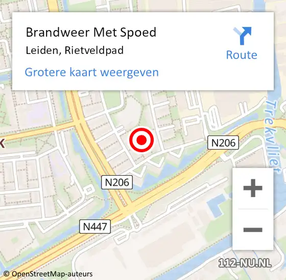 Locatie op kaart van de 112 melding: Brandweer Met Spoed Naar Leiden, Rietveldpad op 26 augustus 2020 05:23