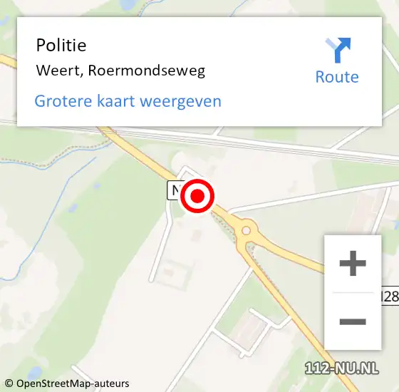 Locatie op kaart van de 112 melding: Politie Weert, Roermondseweg op 26 augustus 2020 05:55