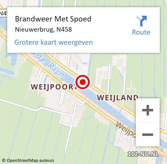 Locatie op kaart van de 112 melding: Brandweer Met Spoed Naar Nieuwerbrug, N458 op 26 augustus 2020 05:56