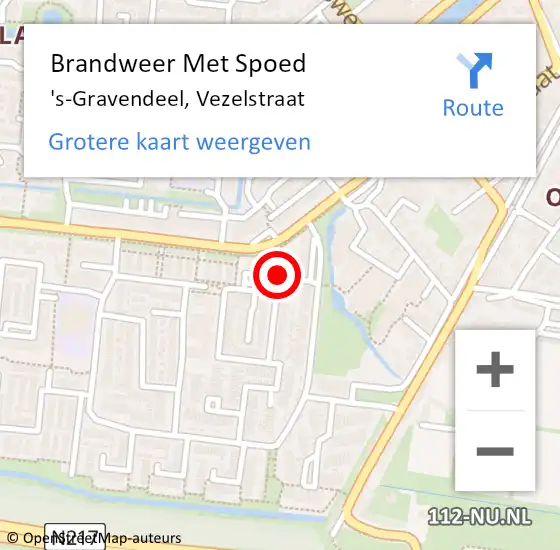 Locatie op kaart van de 112 melding: Brandweer Met Spoed Naar 's-Gravendeel, Vezelstraat op 26 augustus 2020 07:01