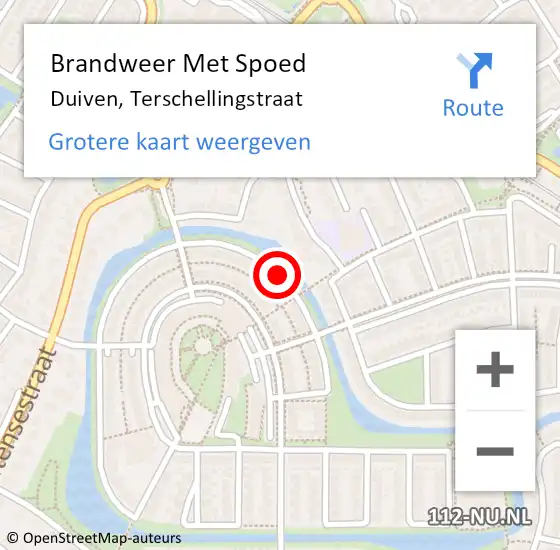 Locatie op kaart van de 112 melding: Brandweer Met Spoed Naar Duiven, Terschellingstraat op 26 augustus 2020 07:47