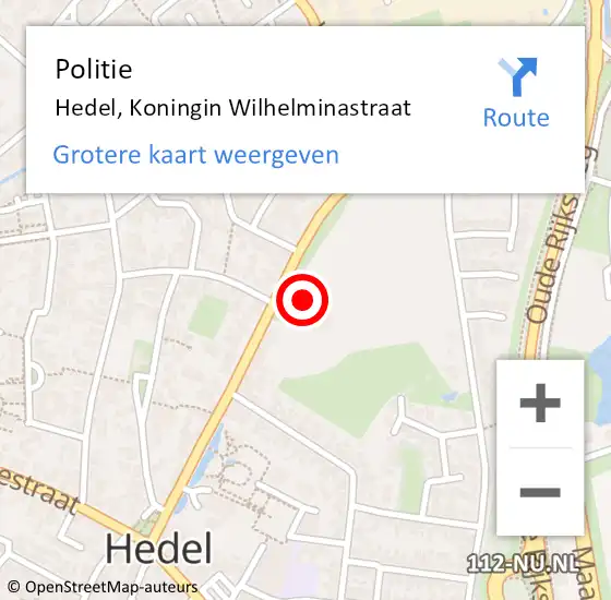 Locatie op kaart van de 112 melding: Politie Hedel, Koningin Wilhelminastraat op 26 augustus 2020 08:05