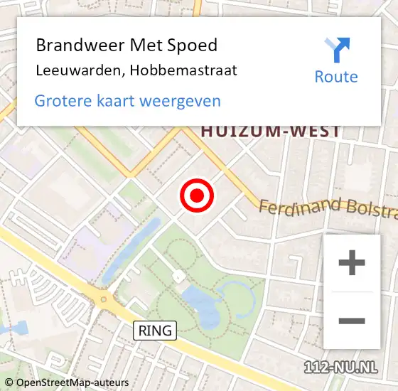 Locatie op kaart van de 112 melding: Brandweer Met Spoed Naar Leeuwarden, Hobbemastraat op 26 augustus 2020 08:21