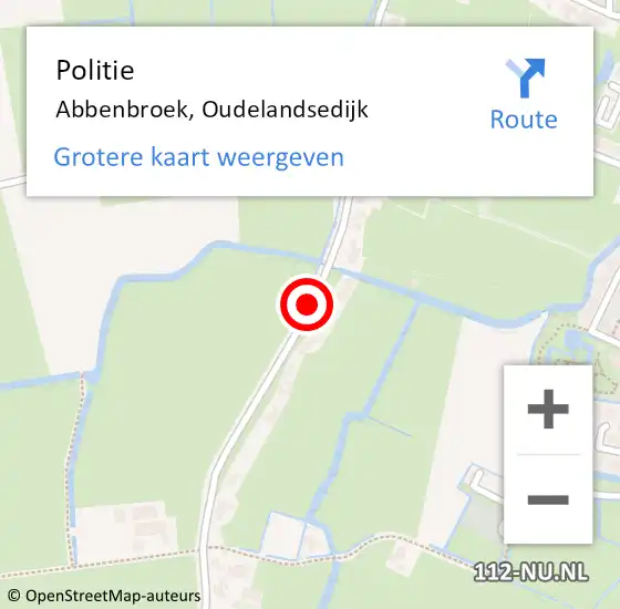 Locatie op kaart van de 112 melding: Politie Abbenbroek, Oudelandsedijk op 26 augustus 2020 08:46
