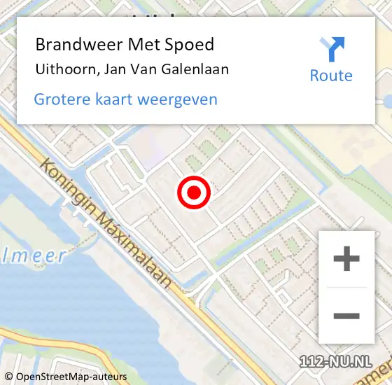 Locatie op kaart van de 112 melding: Brandweer Met Spoed Naar Uithoorn, Jan Van Galenlaan op 26 augustus 2020 09:01