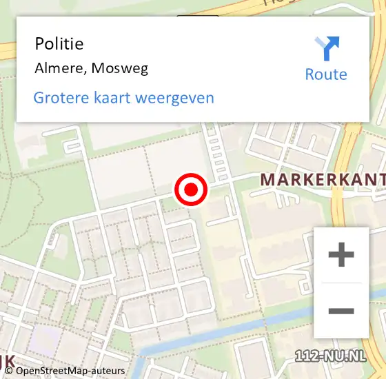 Locatie op kaart van de 112 melding: Politie Almere, Mosweg op 26 augustus 2020 11:42