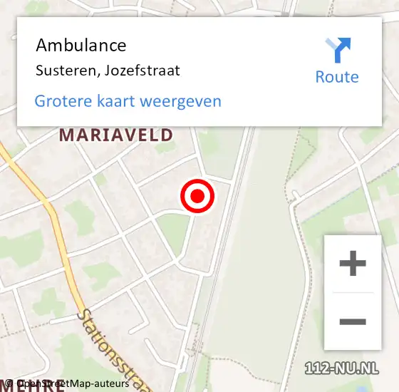 Locatie op kaart van de 112 melding: Ambulance Susteren, Jozefstraat op 26 augustus 2020 12:49