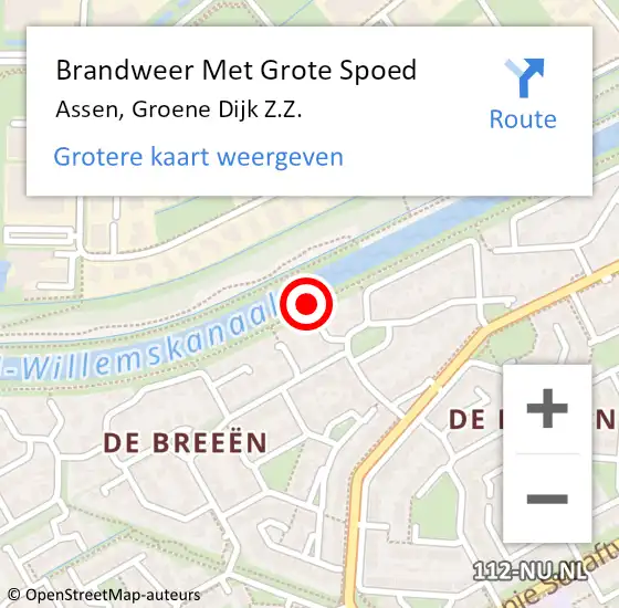 Locatie op kaart van de 112 melding: Brandweer Met Grote Spoed Naar Assen, Groene Dijk Z.Z. op 26 augustus 2020 13:32