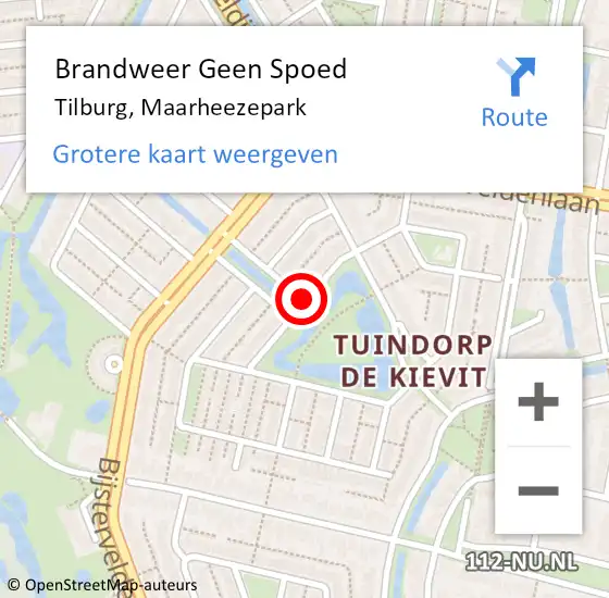 Locatie op kaart van de 112 melding: Brandweer Geen Spoed Naar Tilburg, Maarheezepark op 26 augustus 2020 13:38