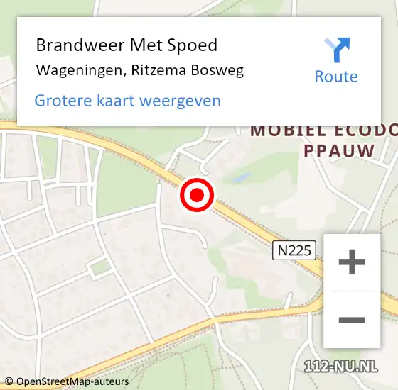 Locatie op kaart van de 112 melding: Brandweer Met Spoed Naar Wageningen, Ritzema Bosweg op 26 augustus 2020 13:41