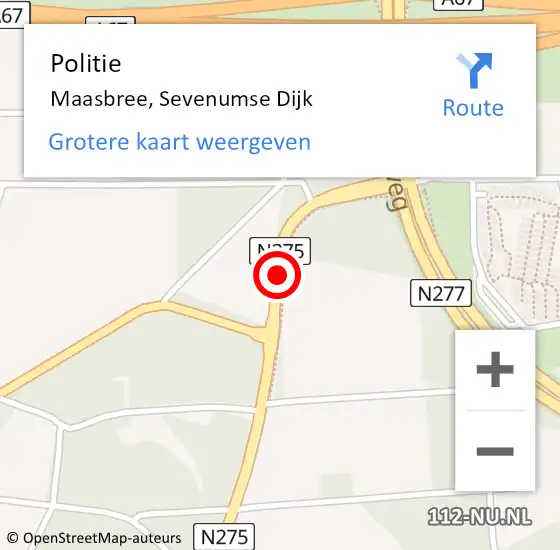 Locatie op kaart van de 112 melding: Politie Maasbree, Sevenumse Dijk op 26 augustus 2020 14:13