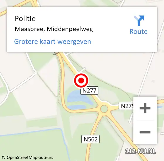 Locatie op kaart van de 112 melding: Politie Maasbree, Middenpeelweg op 26 augustus 2020 14:14