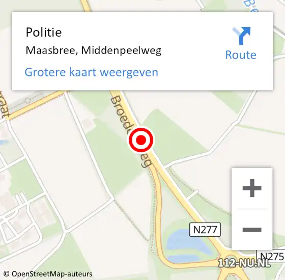 Locatie op kaart van de 112 melding: Politie Maasbree, Middenpeelweg op 26 augustus 2020 14:15