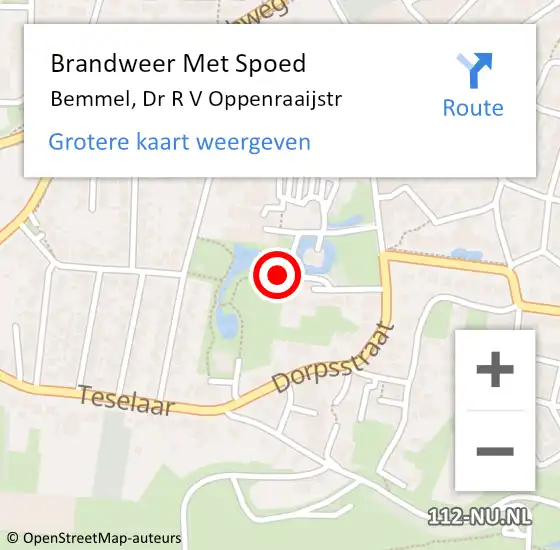 Locatie op kaart van de 112 melding: Brandweer Met Spoed Naar Bemmel, Dr R V Oppenraaijstr op 26 augustus 2020 14:27