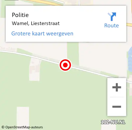 Locatie op kaart van de 112 melding: Politie Wamel, Liesterstraat op 26 augustus 2020 14:57