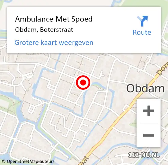 Locatie op kaart van de 112 melding: Ambulance Met Spoed Naar Obdam, Boterstraat op 26 augustus 2020 16:48