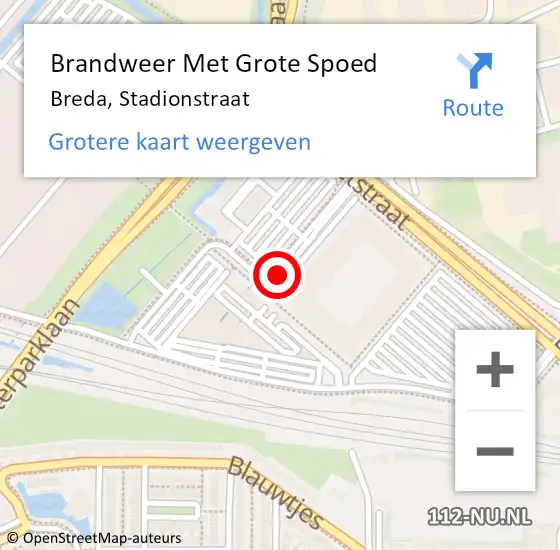 Locatie op kaart van de 112 melding: Brandweer Met Grote Spoed Naar Breda, Stadionstraat op 26 augustus 2020 18:14