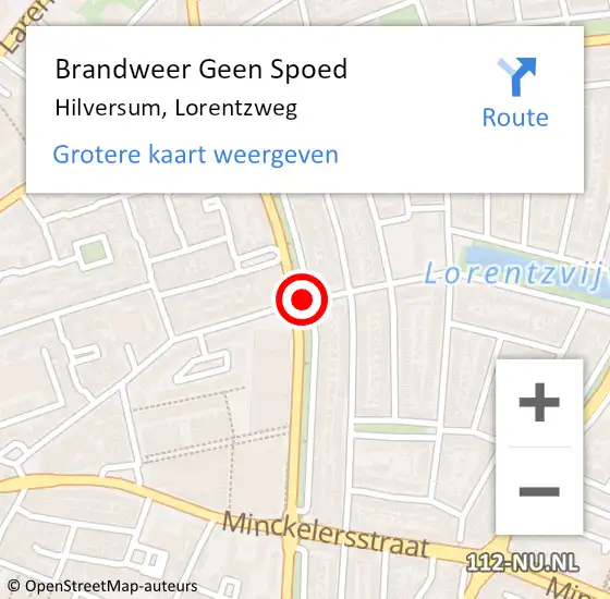 Locatie op kaart van de 112 melding: Brandweer Geen Spoed Naar Hilversum, Lorentzweg op 26 augustus 2020 18:15