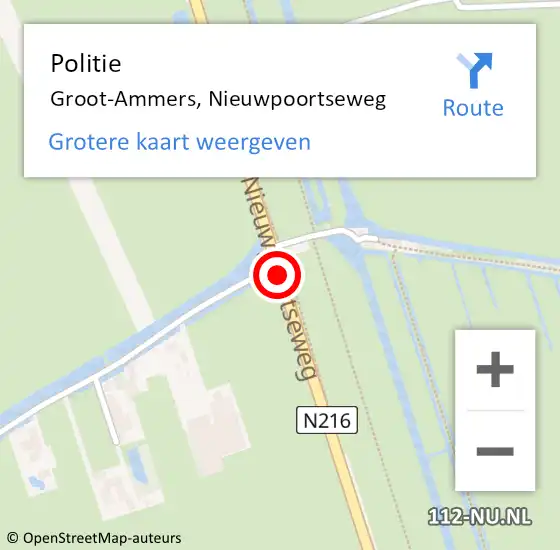 Locatie op kaart van de 112 melding: Politie Groot-Ammers, Nieuwpoortseweg op 26 augustus 2020 18:30