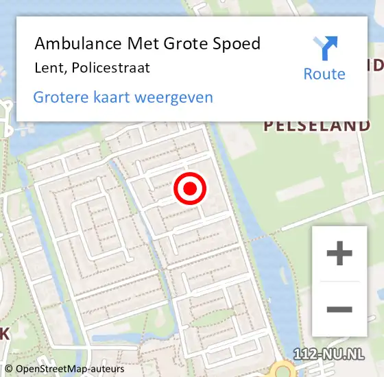 Locatie op kaart van de 112 melding: Ambulance Met Grote Spoed Naar Lent, Policestraat op 26 augustus 2020 19:46