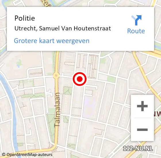 Locatie op kaart van de 112 melding: Politie Utrecht, Samuel Van Houtenstraat op 26 augustus 2020 20:36
